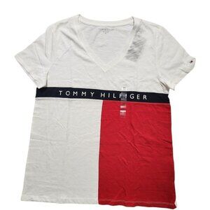 Tommy Hilfiger Women's ColorBlock‎ Flag T-Shirt V-Neck Size M